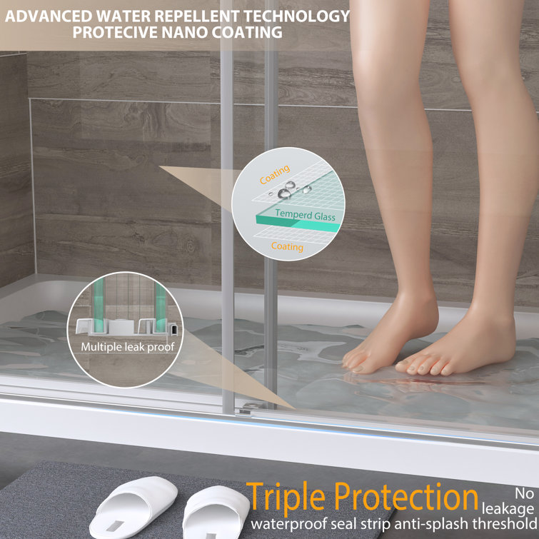 73 in Brushed Silver Frameless Double Sliding Shower Door