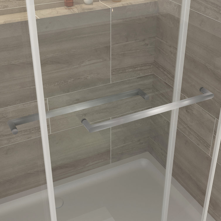 73 in Brushed Silver Frameless Double Sliding Shower Door