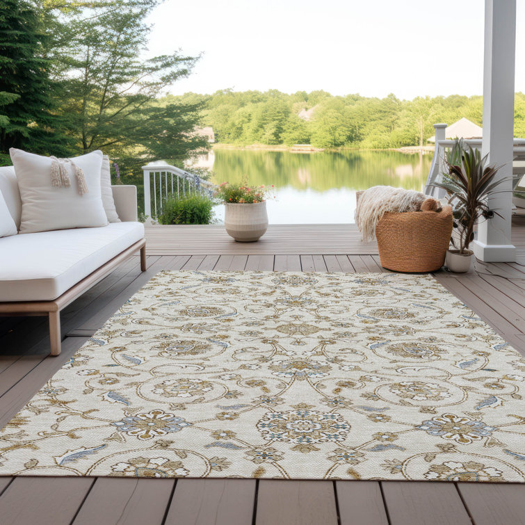 Ivory Rectangular Washable Synthetic Area Rug 3' x 5'