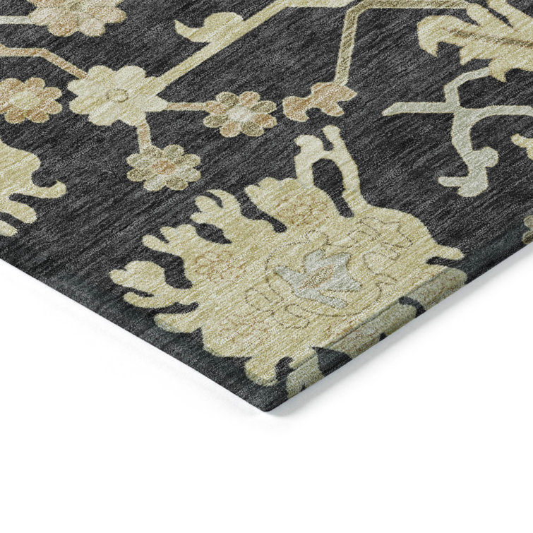 Black and Beige Washable Rectangular Indoor/Outdoor Rug