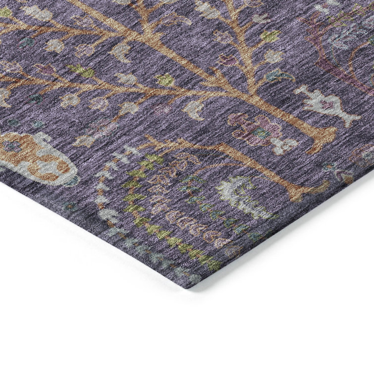 Eggplant Floral Synthetic Washable Rectangular Rug 1'8" x 2'6"
