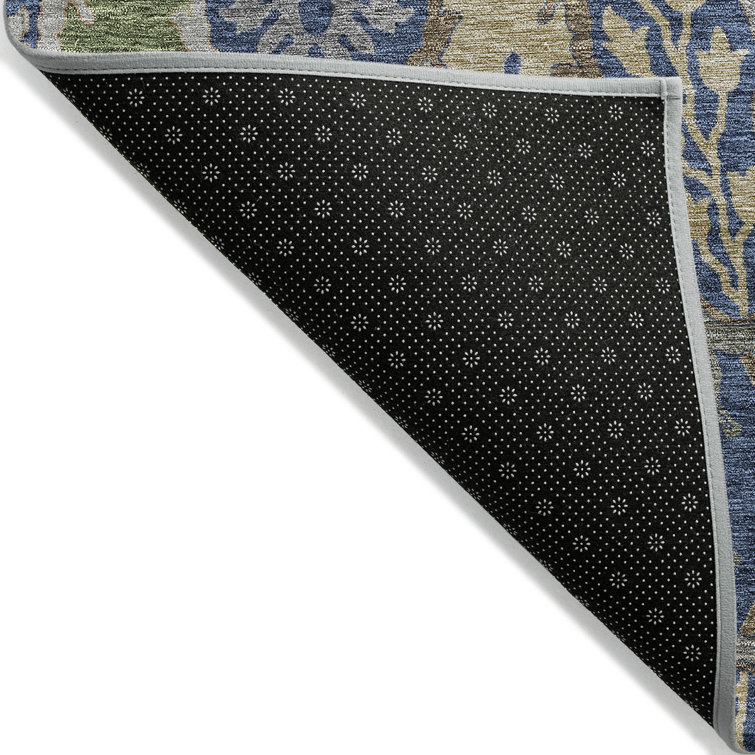 Navy and Beige Synthetic Washable Rectangular Area Rug 3' x 5'