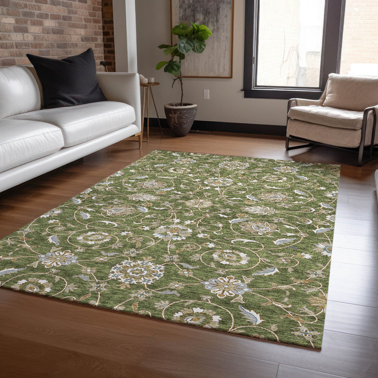 Olive 5' x 7' Washable Synthetic Rectangular Area Rug