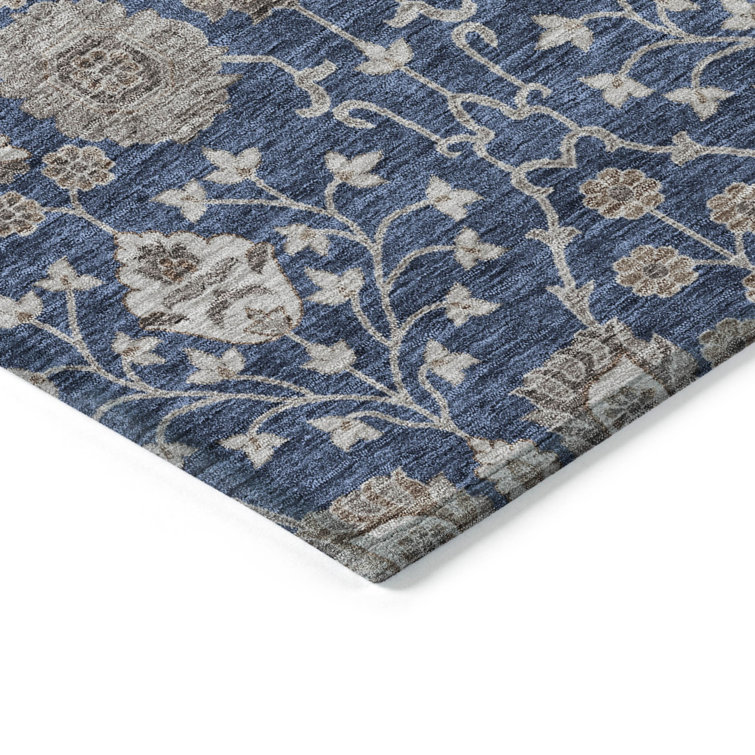 Navy Rectangular Washable Synthetic Flat Woven Rug 30" x 20"