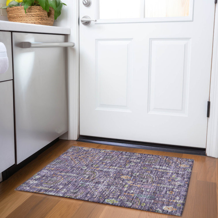 Eggplant Floral Synthetic Washable Rectangular Rug 1'8" x 2'6"