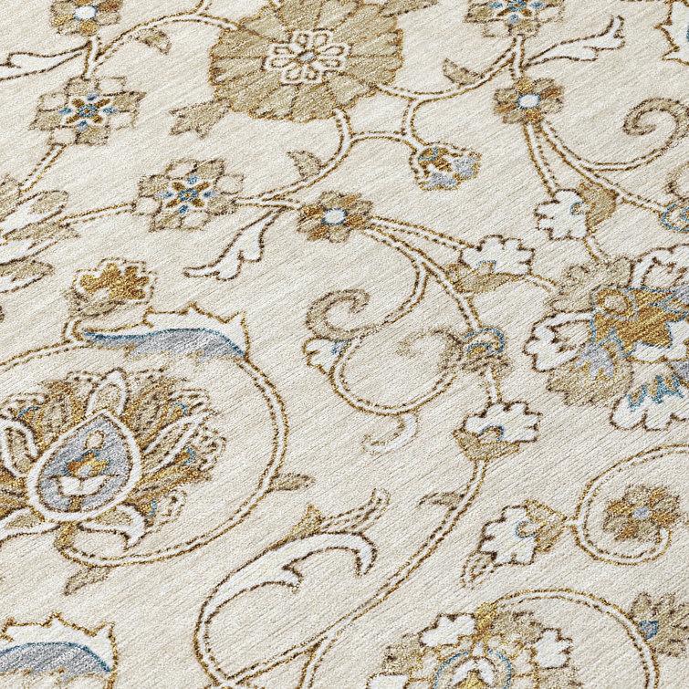 Ivory Rectangular Washable Synthetic Area Rug 3' x 5'
