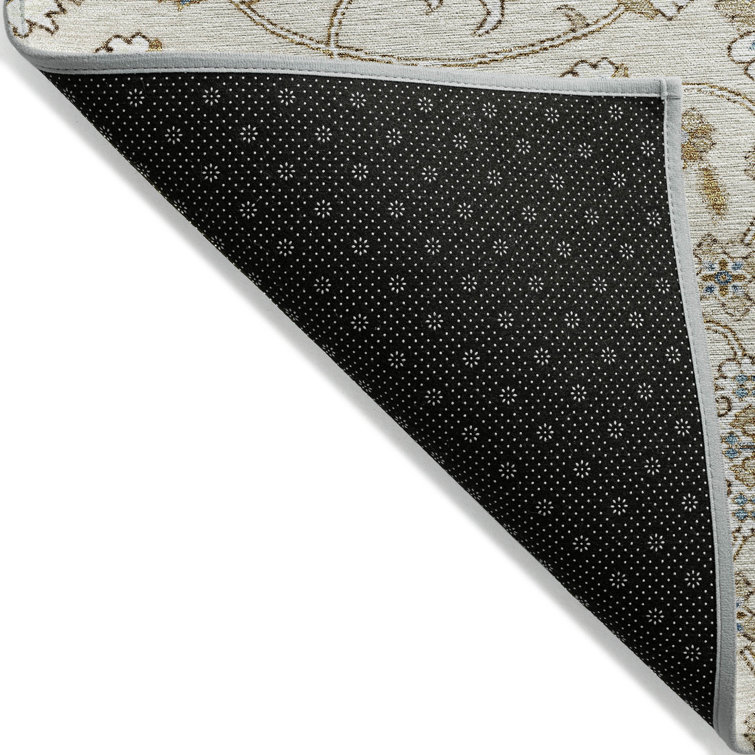 Ivory Rectangular Washable Synthetic Area Rug 3' x 5'