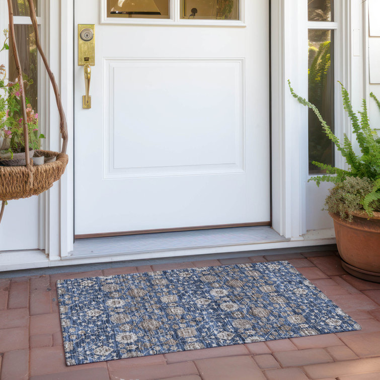 Navy Rectangular Washable Synthetic Flat Woven Rug 30" x 20"