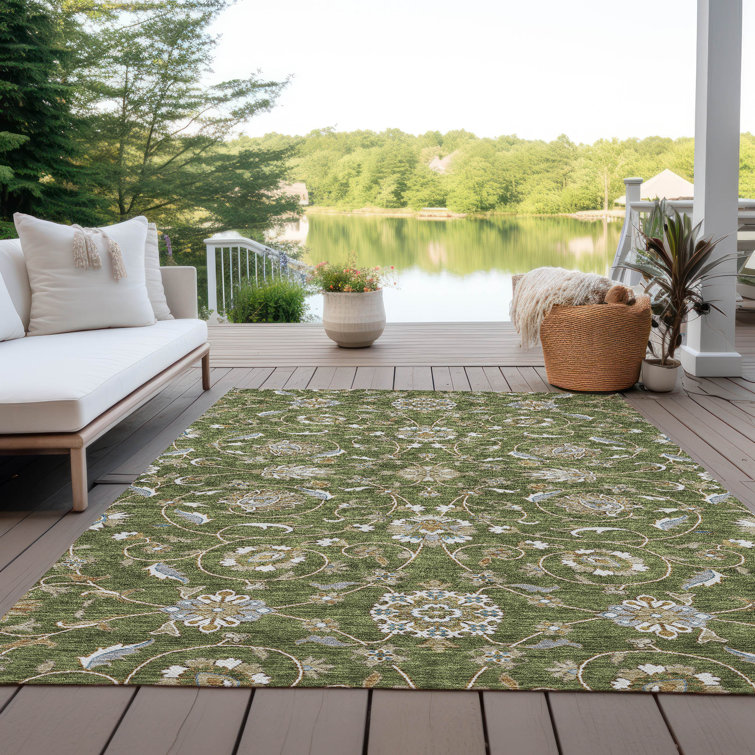 Olive 5' x 7' Washable Synthetic Rectangular Area Rug