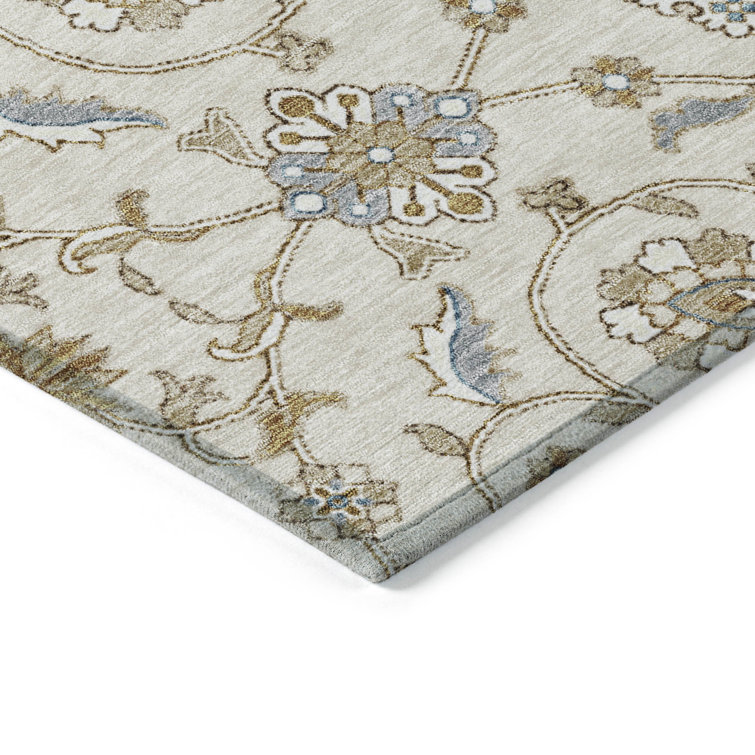 Ivory Rectangular Washable Synthetic Area Rug 3' x 5'