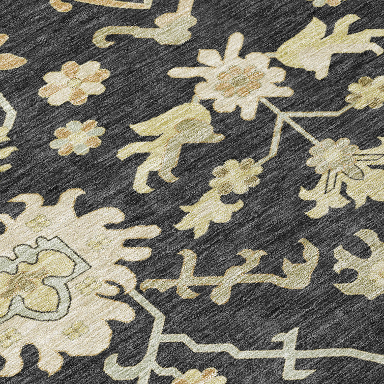 Black and Beige Washable Rectangular Indoor/Outdoor Rug