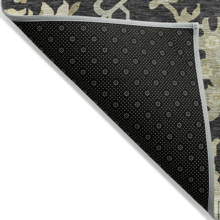 Black and Beige Washable Rectangular Indoor/Outdoor Rug