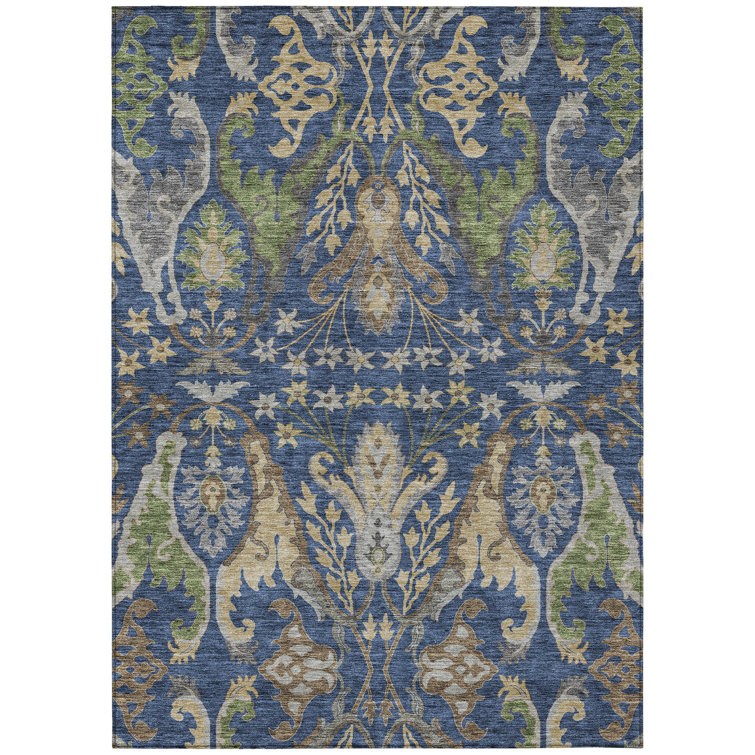 Navy and Beige Synthetic Washable Rectangular Area Rug 3' x 5'
