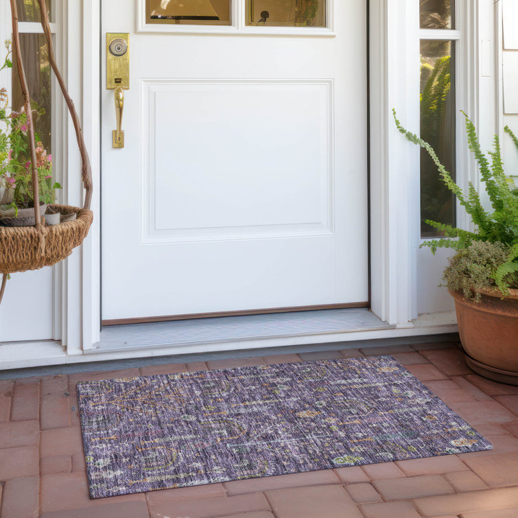 Eggplant Floral Synthetic Washable Rectangular Rug 1'8" x 2'6"