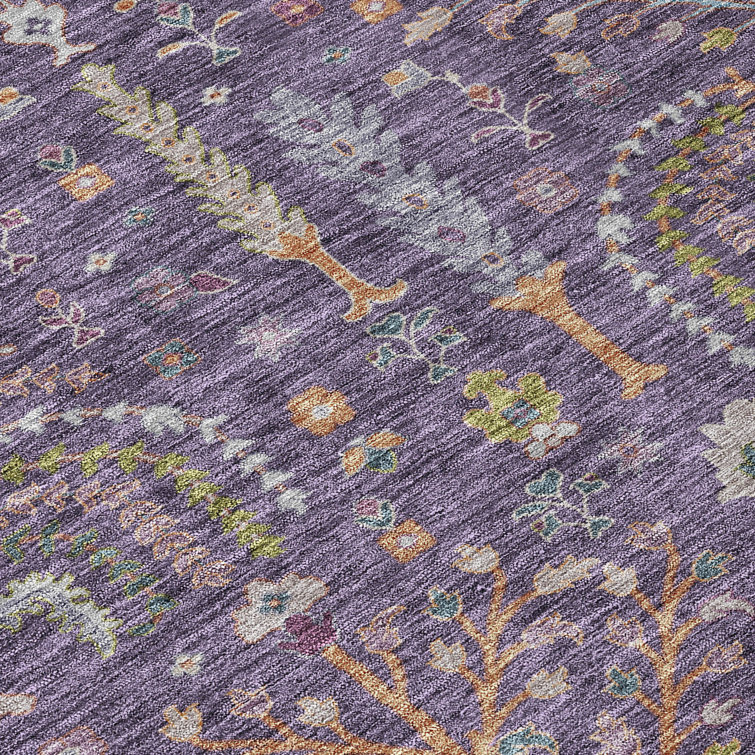 Eggplant Floral Synthetic Washable Rectangular Rug 1'8" x 2'6"