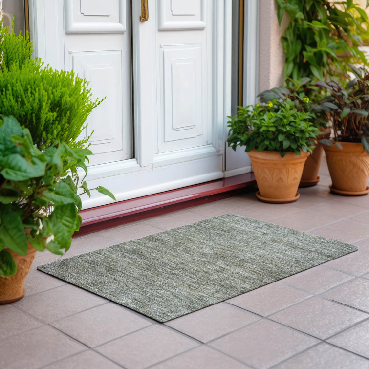 Sage Green Washable Indoor/Outdoor Rectangular Rug