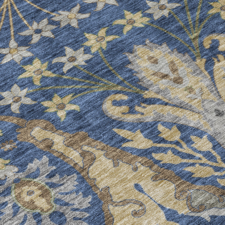 Navy and Beige Synthetic Washable Rectangular Area Rug 3' x 5'