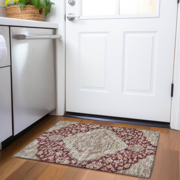 Garnet Synthetic Flat Woven Rectangular Washable Rug 20" x 30"
