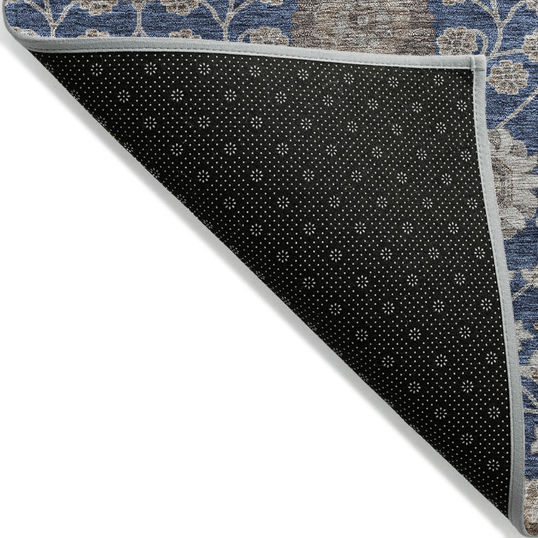 Navy Rectangular Washable Synthetic Flat Woven Rug 30" x 20"