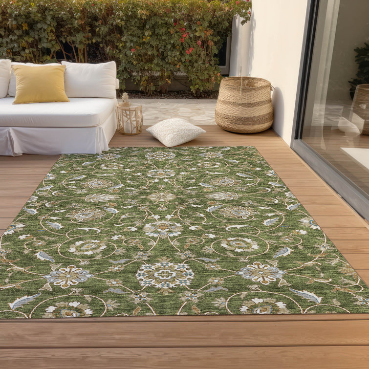 Olive 5' x 7' Washable Synthetic Rectangular Area Rug