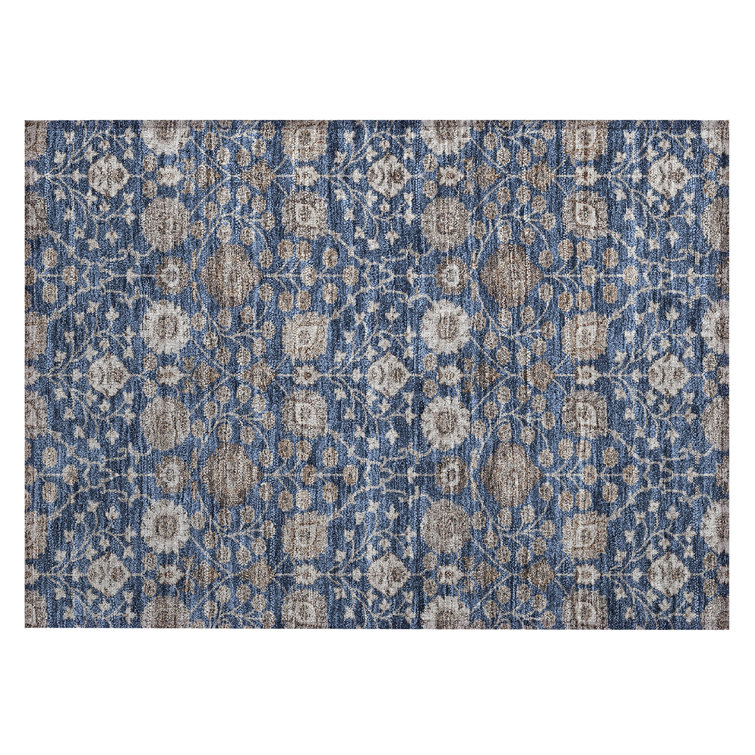 Navy Rectangular Washable Synthetic Flat Woven Rug 30" x 20"