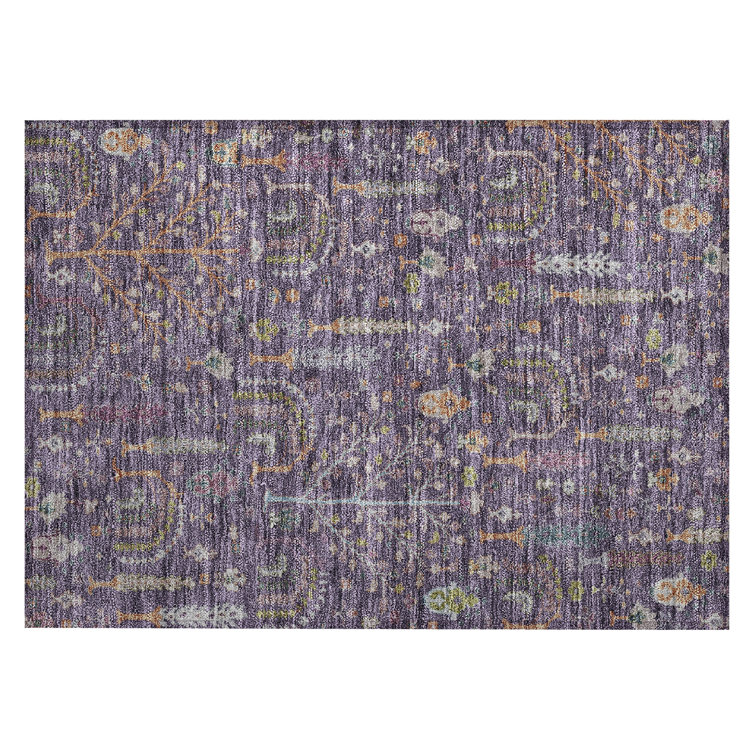 Eggplant Floral Synthetic Washable Rectangular Rug 1'8" x 2'6"