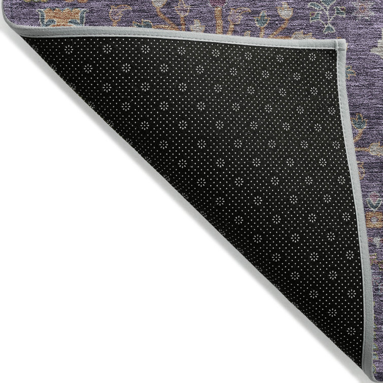 Eggplant Floral Synthetic Washable Rectangular Rug 1'8" x 2'6"