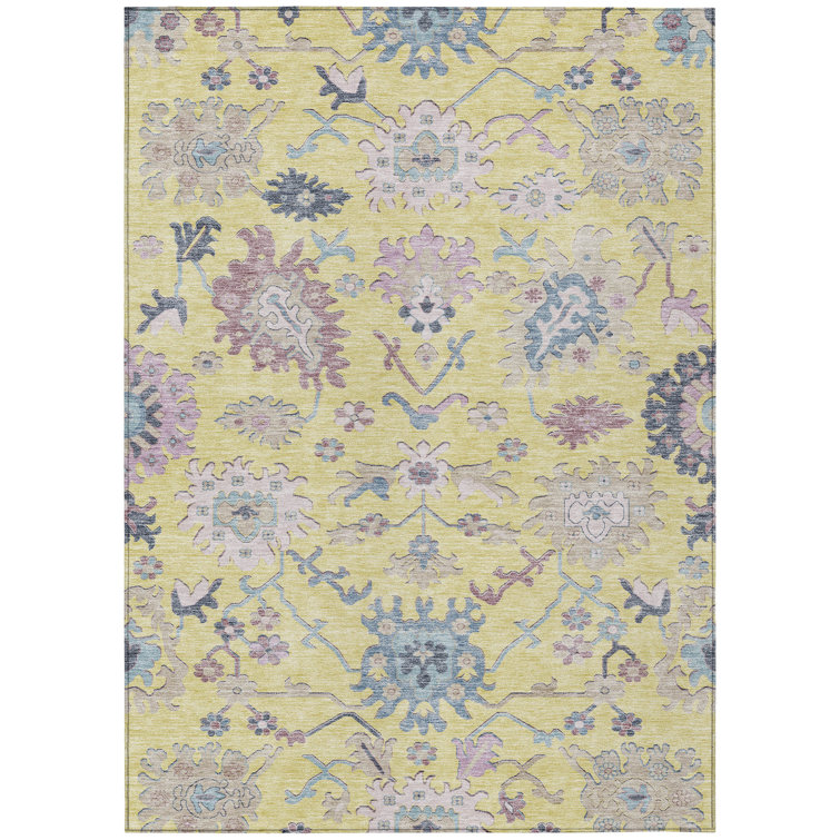 Yellow Rectangular Washable Synthetic Indoor/Outdoor Rug 3' x 5'