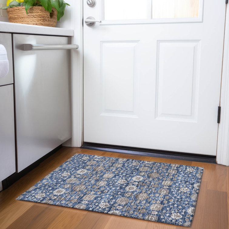 Navy Rectangular Washable Synthetic Flat Woven Rug 30" x 20"