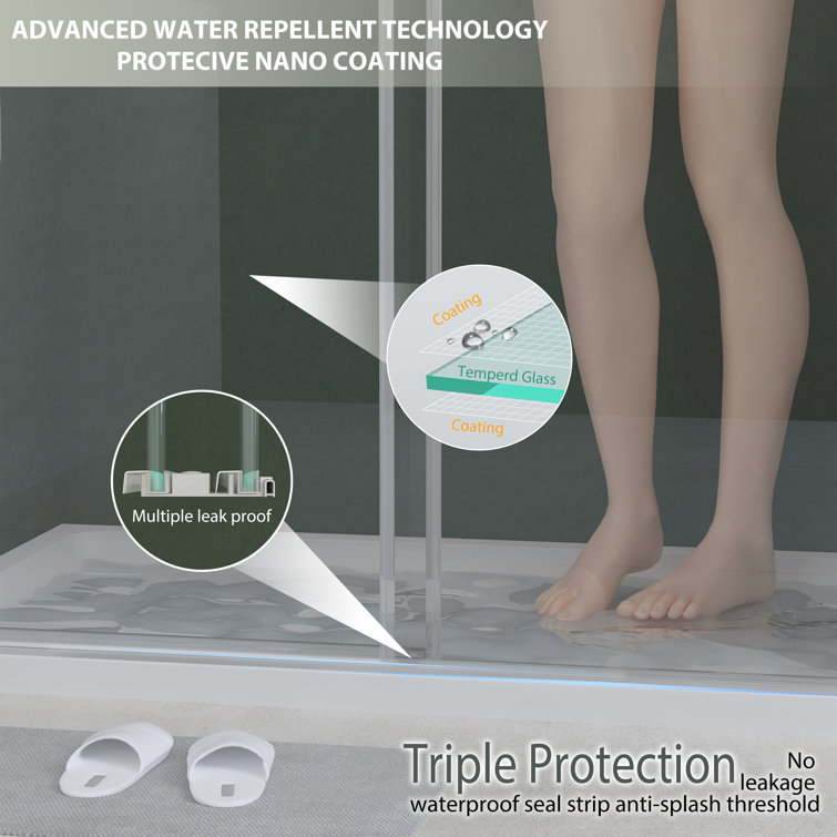 Brushed Silver Frameless Double Sliding Shower Door with Clear Tempered Glass