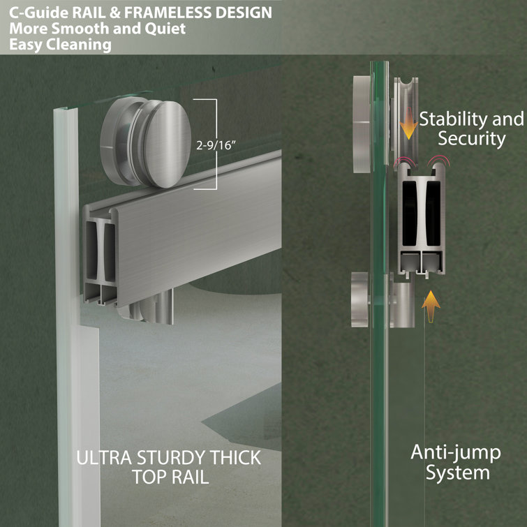 Brushed Silver Frameless Double Sliding Shower Door with Clear Tempered Glass