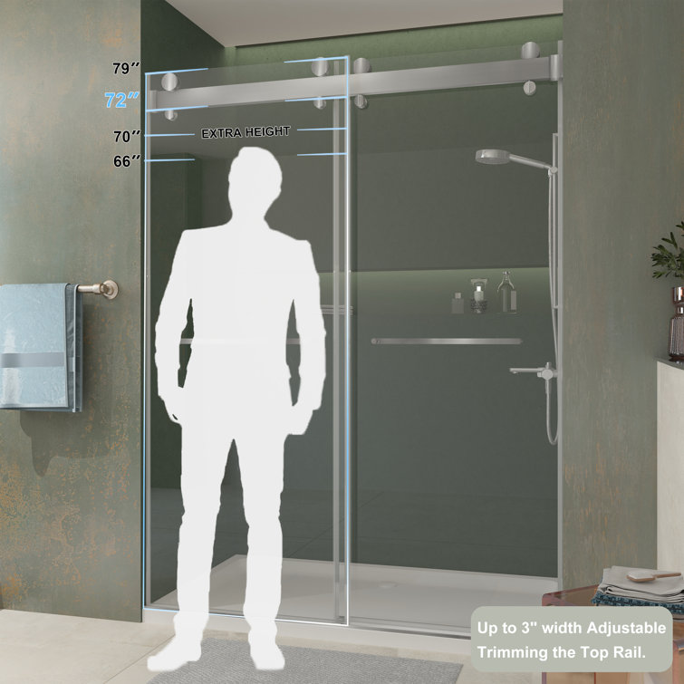 Brushed Silver Frameless Double Sliding Shower Door with Clear Tempered Glass