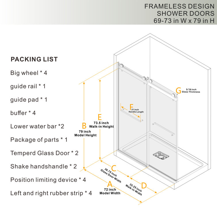 Brushed Silver Frameless Double Sliding Shower Door with Clear Tempered Glass