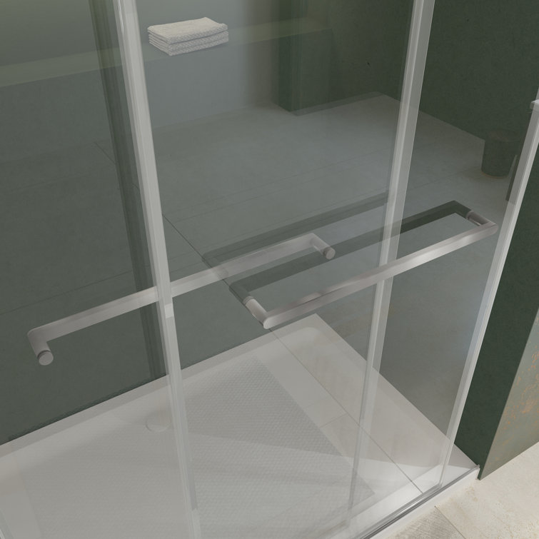 Brushed Silver Frameless Double Sliding Shower Door with Clear Tempered Glass