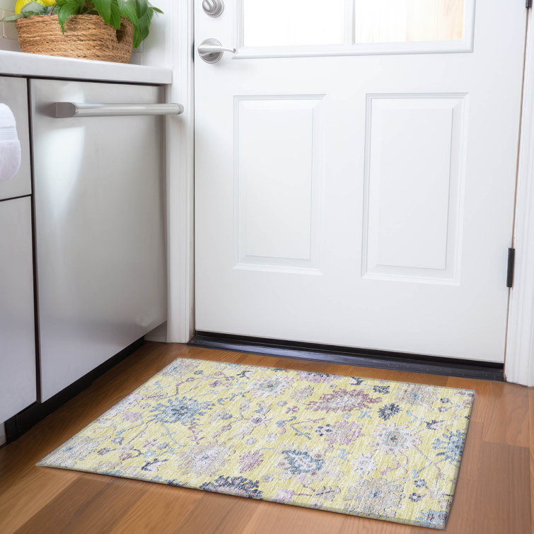 Yellow Rectangular Washable Synthetic Flat Woven Rug 30" x 20"