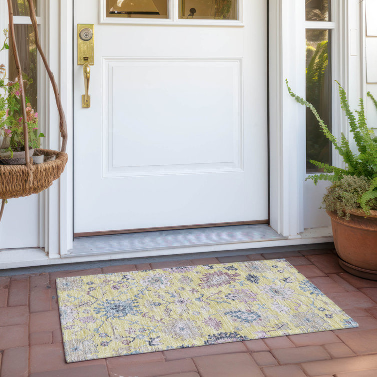 Yellow Rectangular Washable Synthetic Flat Woven Rug 30" x 20"
