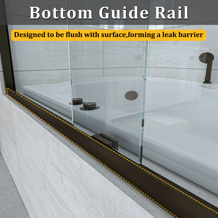 Oil Rubbed Bronze Double Sliding Semi-Frameless Tub Door with Clear Glass
