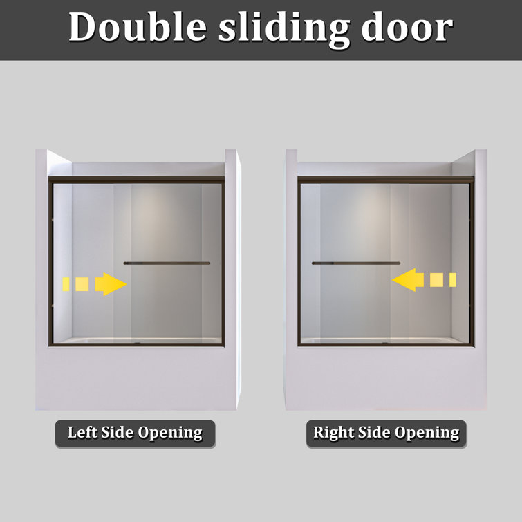 Oil Rubbed Bronze Double Sliding Semi-Frameless Tub Door with Clear Glass