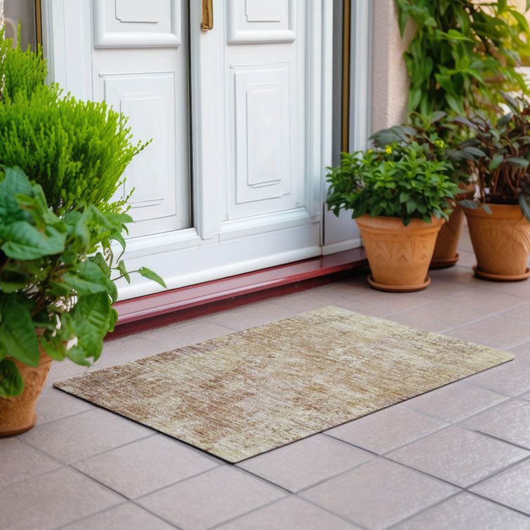 Copper and Beige Flat Woven Synthetic Rectangular Rug