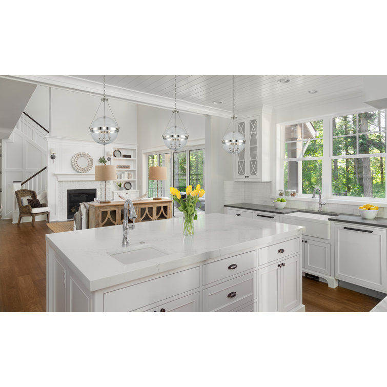 Polished Nickel Glass Globe 3-Light Chandelier