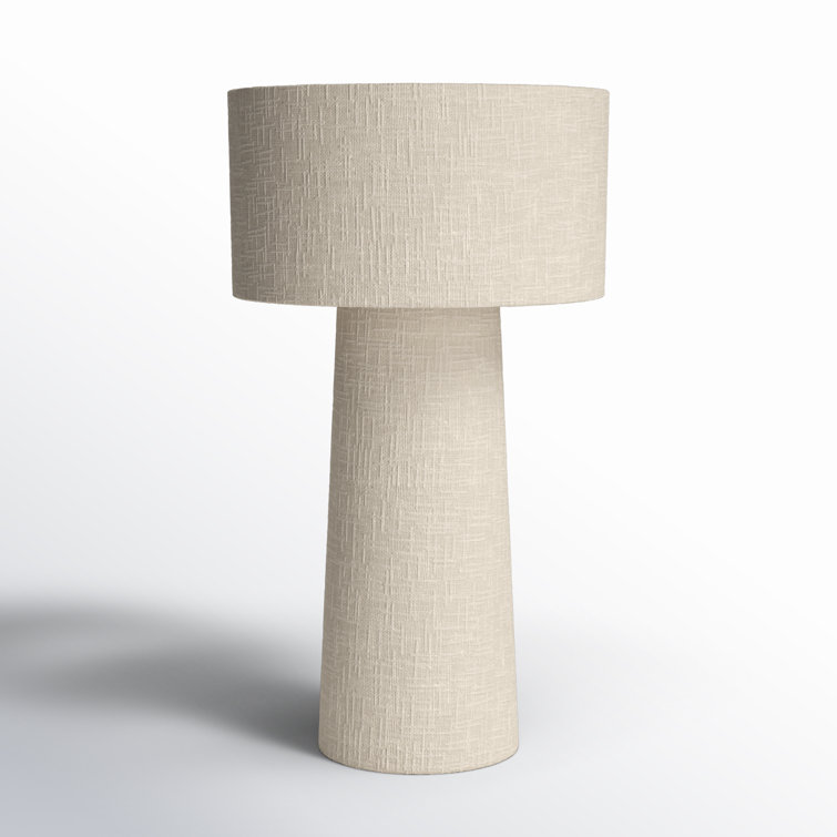 White Boucle and Metal Table Lamp with Textured Shade
