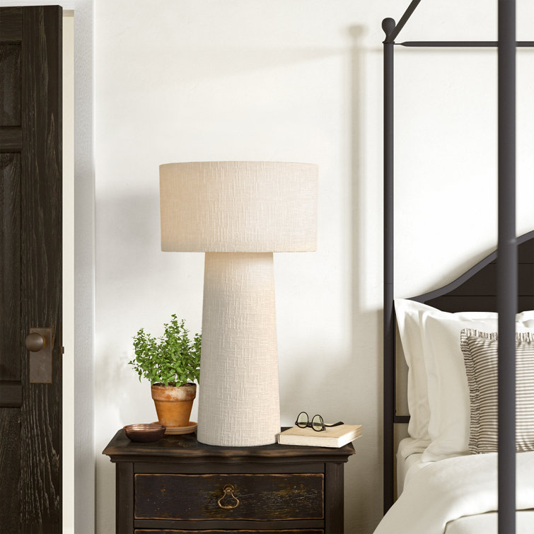 White Boucle and Metal Table Lamp with Textured Shade