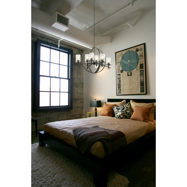 Vintage Iron Industrial 4-Light Globe Chandelier with Glass Shades