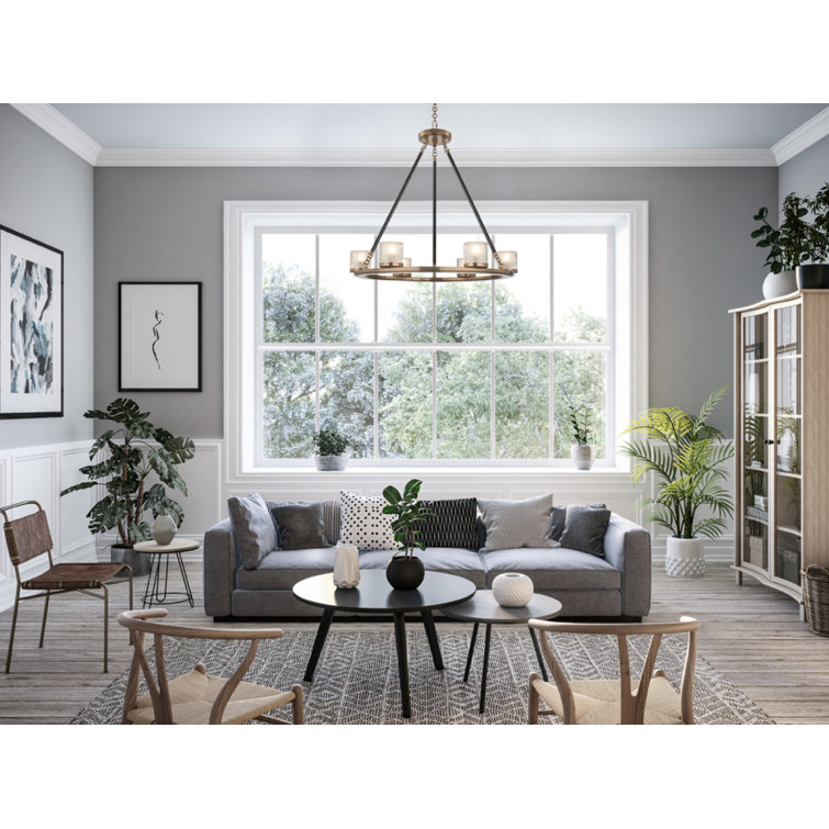 Library Brass 6-Light Dimmable Wagon Wheel Chandelier