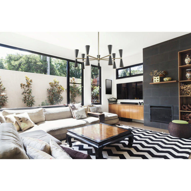 Milo 35" Black and Brass Mid-Century Modern Chandelier