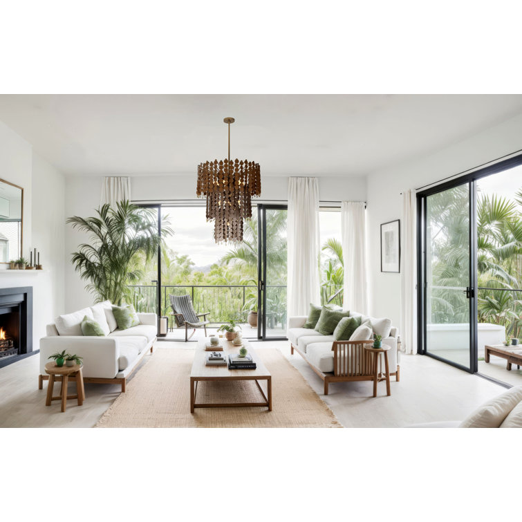 Pearlized Antique Brass Ombre Leather Chandelier