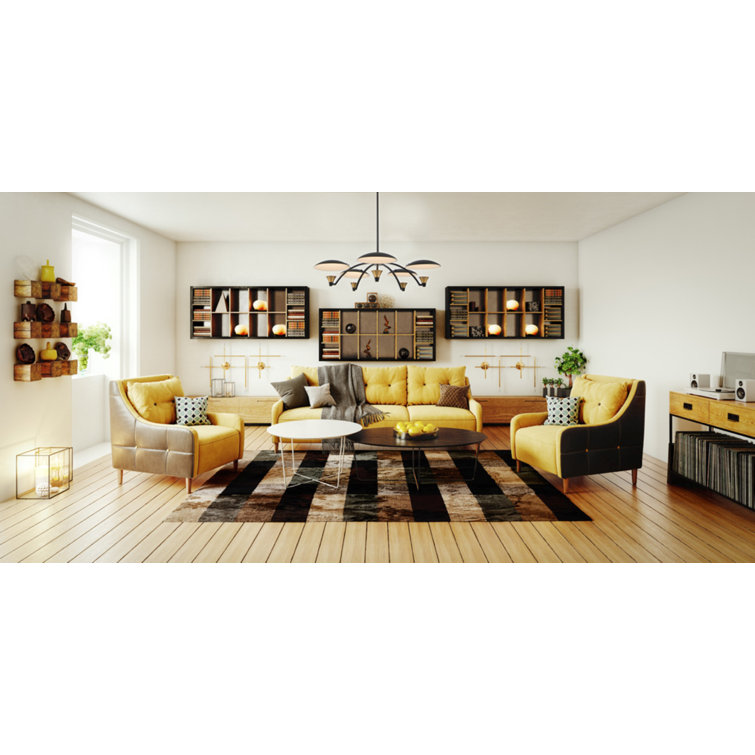 Matte Black and Brass Mid-Century Modern LED Chandelier