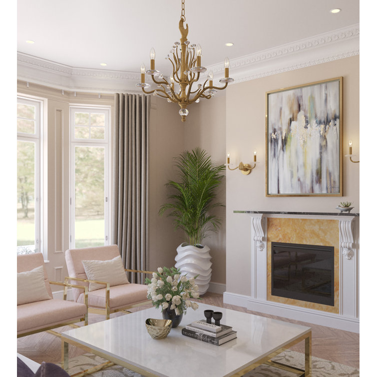 Historic Brass and Crystal 6-Light Empire Chandelier