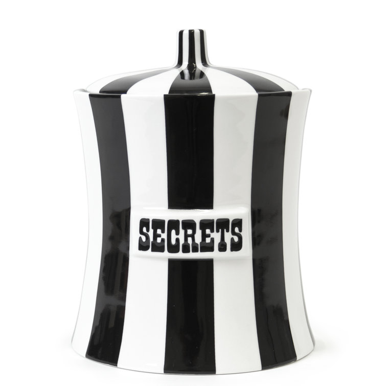 Black and White Ceramic Secrets Canister with Lid