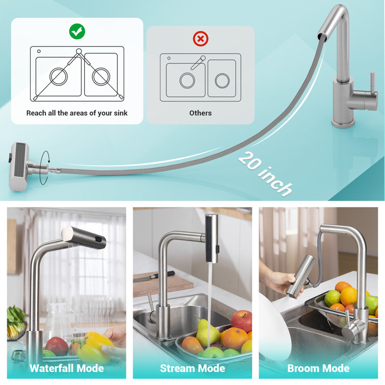 Brushed Nickel Stainless Steel Pull-Out Spray Kitchen Faucet